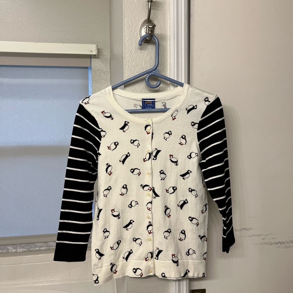 EUC/Like-New VTG (?) Le Tigre Puffin Print Cardigan